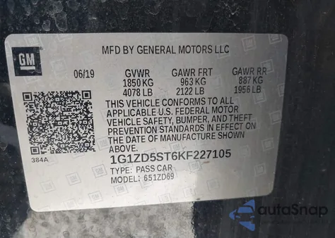 2019 Chevrolet Malibu Lt from USA, damaged, VIN 1G1ZD5ST6KF227105